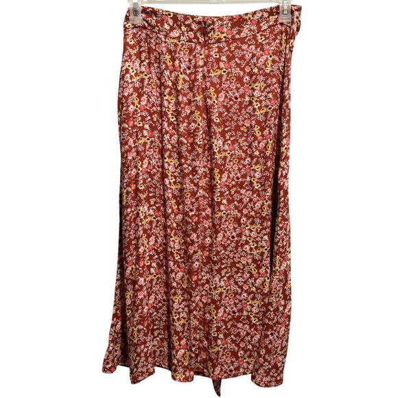 Love Fire Womens Red Ditsy Floral Back Zip Waist Tie Prairie Midi Skirt Sz L - Picture 3 of 5